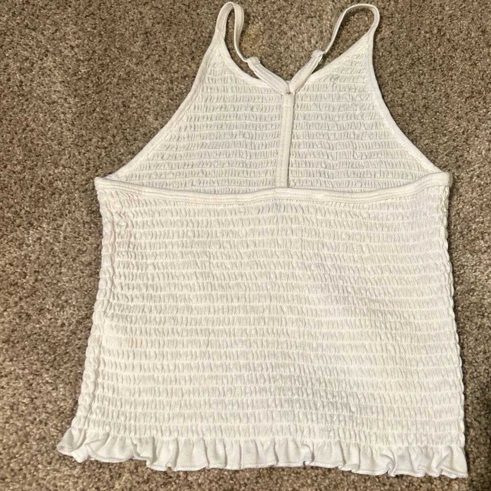 SO White Smocked Ruffle-Hem Racerback Tank - Picture 2 of 3